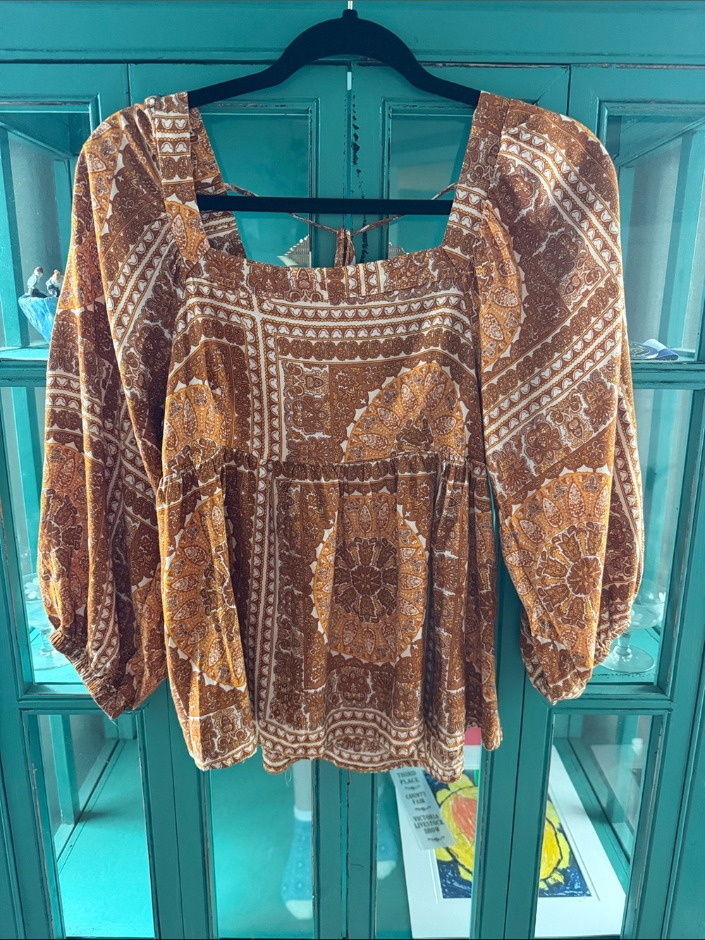 In Bloom Brown and Cream Boho Square-Neck Tunic